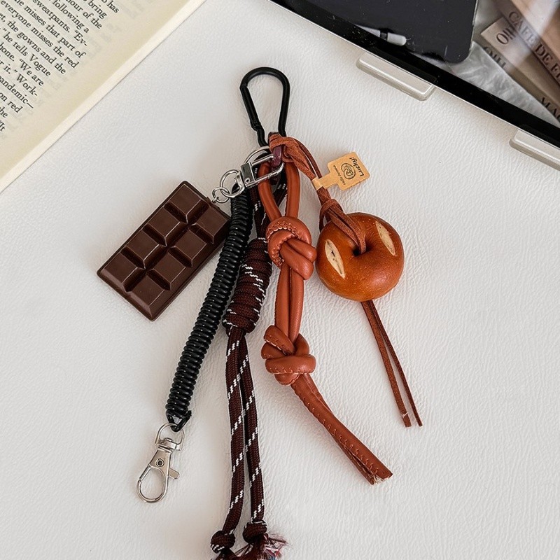 Braided Rope Bag Pendant High-Grade Keychain Pendant Cute Miu Series Alkaline Water Bread Ins Bag Pendant Chocolate Pendant