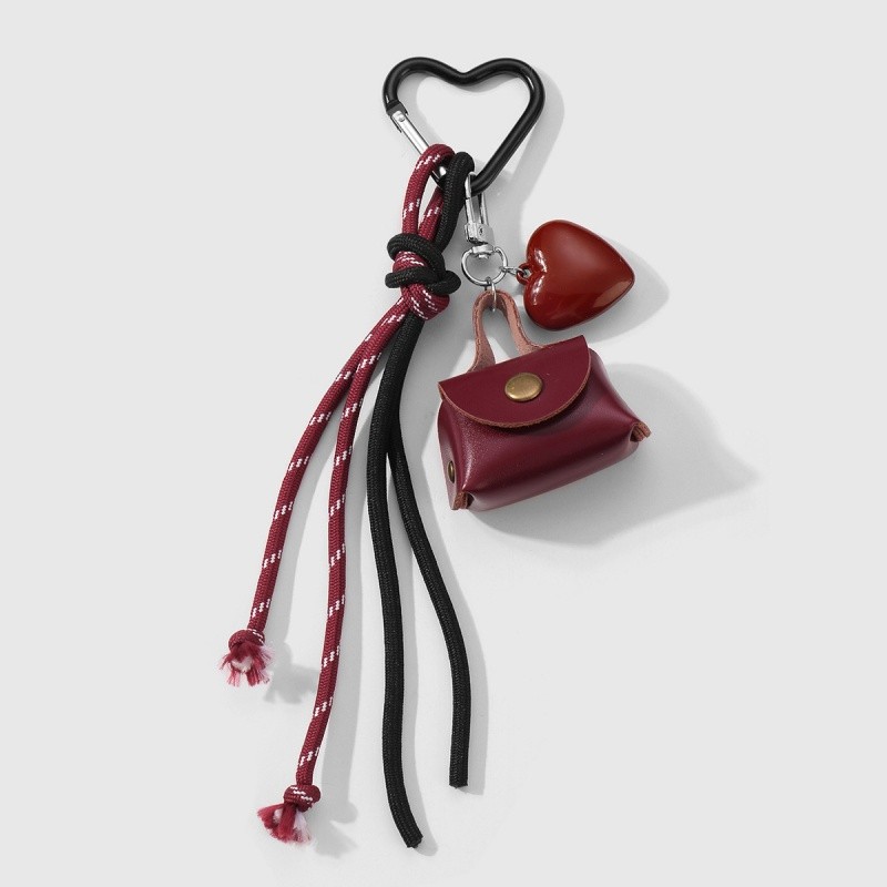 Y2K Imitation Pearl Hairball Keychain Heart Bag Bow Pendant Keyring Braided Straps Bag Decoration Anti-Lost Mobile Phone Lanyard