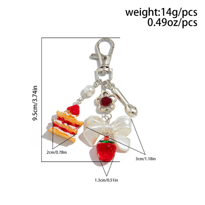 2025 New Handmade Strawberry Cake Phone Charm Food Keychain for Women Bag Phone Clothes Pendant Chain Accessories Jewelry Gifts