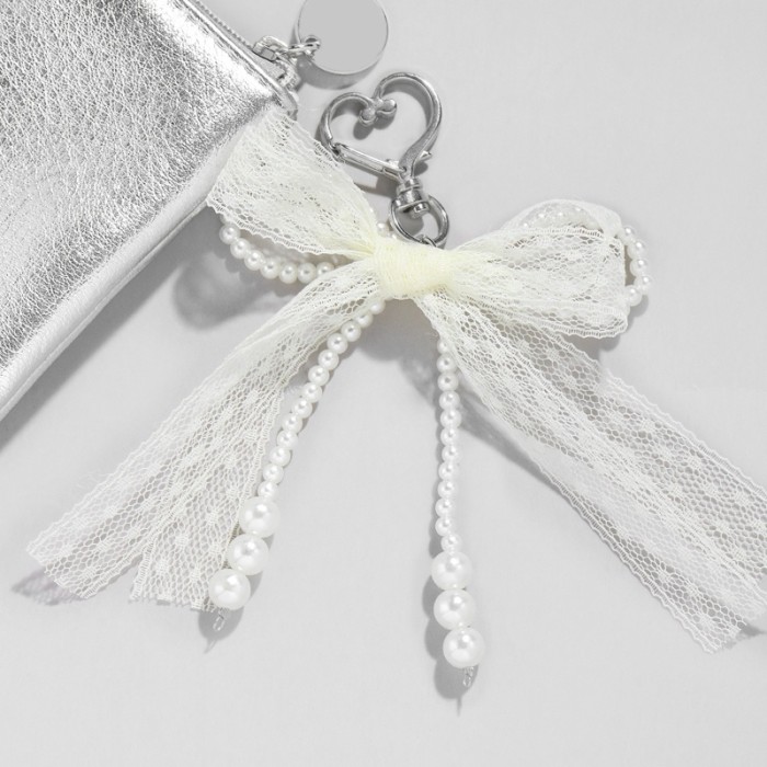 Pearl Bow Backpack Key Ring Pendant Bag Y2K Delicate Beaded Bag Charm Chain Bag Strap for Crossbody Cute Accessory for Women