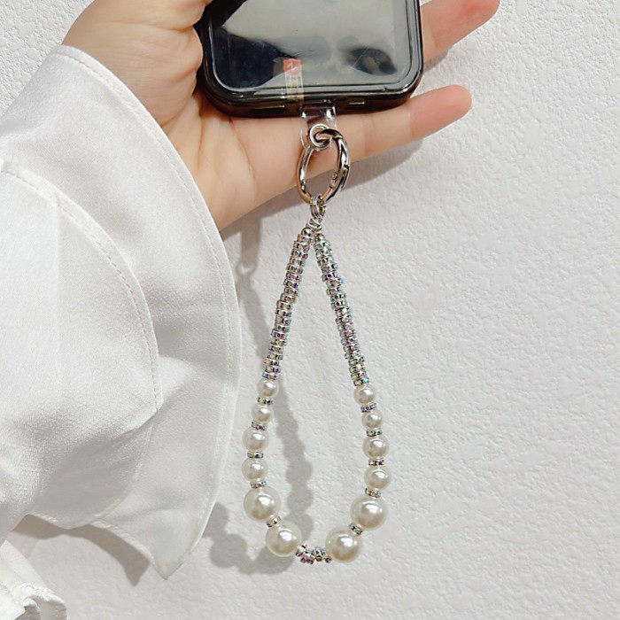 Crystal Handmade Beaded Keychain Phone Lanyard Chain Wrist Short Hanging Rope Rhinestone Bow Bag Pendant Keychain Women Fashion
