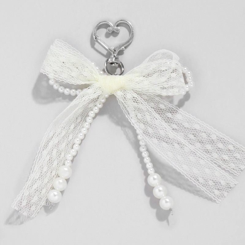 Pearl Bow Backpack Key Ring Pendant Bag Y2K Delicate Beaded Bag Charm Chain Bag Strap for Crossbody Cute Accessory for Women