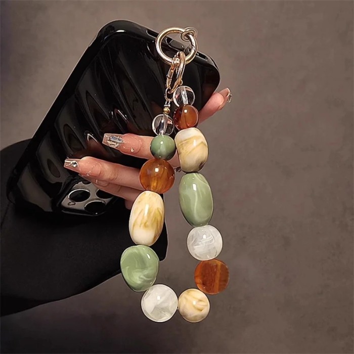 New Korea Retro Alien Beaded Bracelet Phone Strap Charm Chain Knot Cellphone Lanyard Keychain Bag Earphones Pendant Accessories