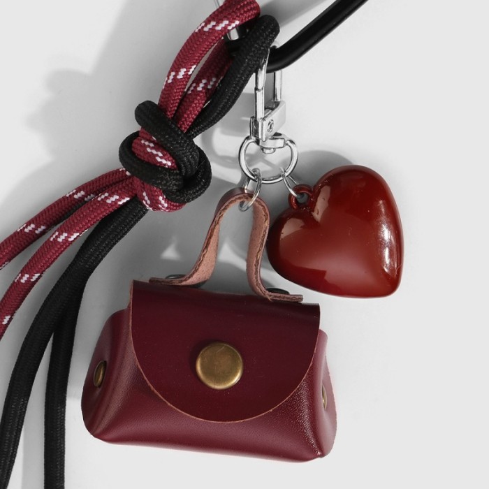Y2K Imitation Pearl Hairball Keychain Heart Bag Bow Pendant Keyring Braided Straps Bag Decoration Anti-Lost Mobile Phone Lanyard