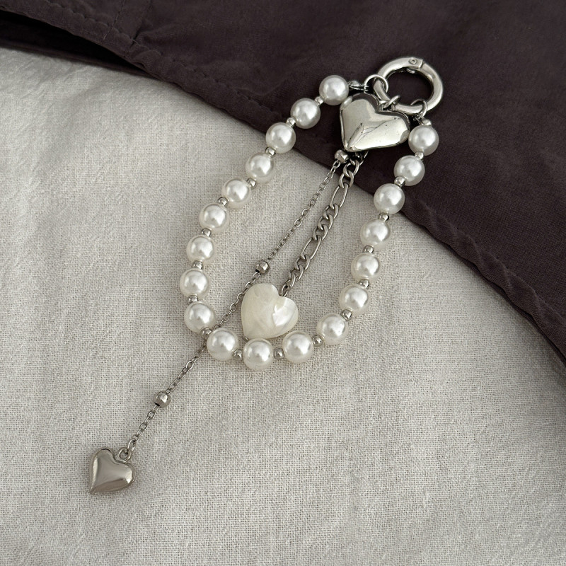 New Pearl Beadeds Chain Keychain Ccb Peach Heart Bead Bag Chain Pendant Jewelry Accessories Daily Wear Keychain Gifts