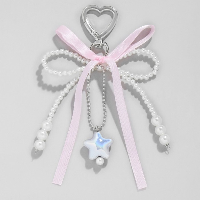 Pearl Bow Backpack Key Ring Pendant Bag Y2K Delicate Beaded Bag Charm Chain Bag Strap for Crossbody Cute Accessory for Women