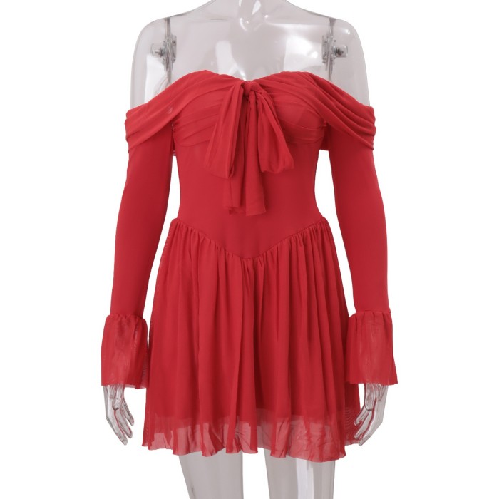 Elegant Strapless Backless Sexy Mini Dress For Women New Off-shoulder Mini Flare Sleeve Pleated Club Party Dress