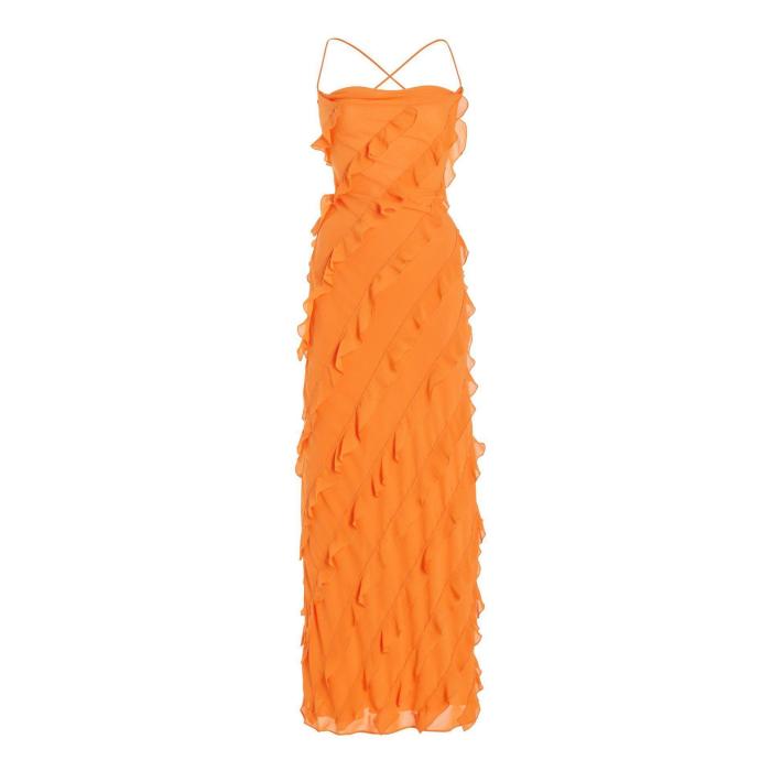 New Style Dress, Sexy Sweetheart Gown With Lace Trim Spaghetti Straps And A High Slit One-shoulder Long Dress