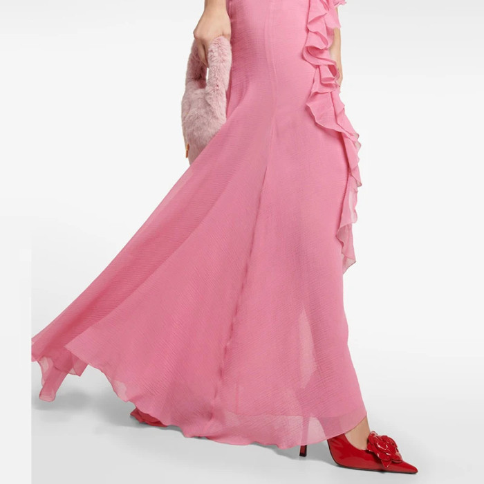 👗 Chiffon Ruffle Hollow-Out Maxi Dress | Women's Elegant Suspender Beach Gown ✨