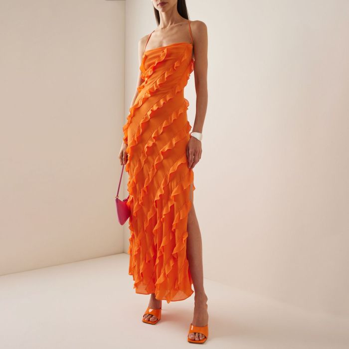 New Style Dress, Sexy Sweetheart Gown With Lace Trim Spaghetti Straps And A High Slit One-shoulder Long Dress