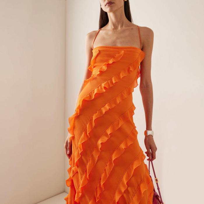 New Style Dress, Sexy Sweetheart Gown With Lace Trim Spaghetti Straps And A High Slit One-shoulder Long Dress