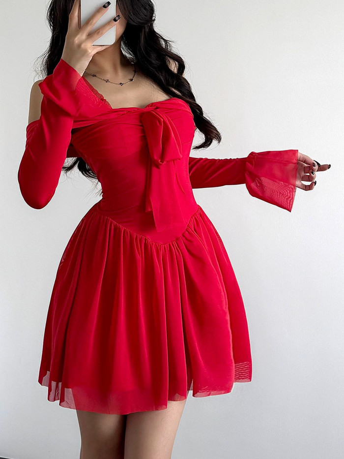 Elegant Strapless Backless Sexy Mini Dress For Women New Off-shoulder Mini Flare Sleeve Pleated Club Party Dress
