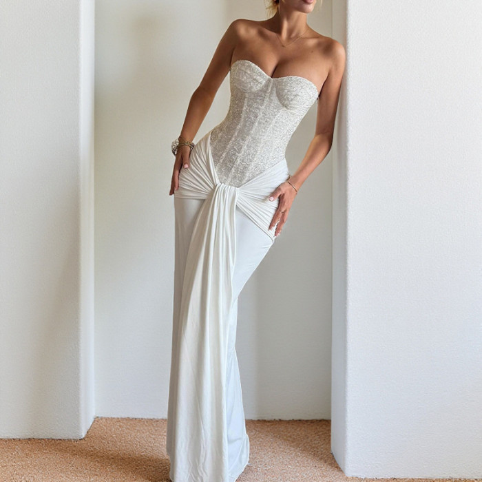 ✨ Sequin Tube Top Pleated Party Dress | Women's High Waist Glitter Wrap Hips Birthday Gown ✨