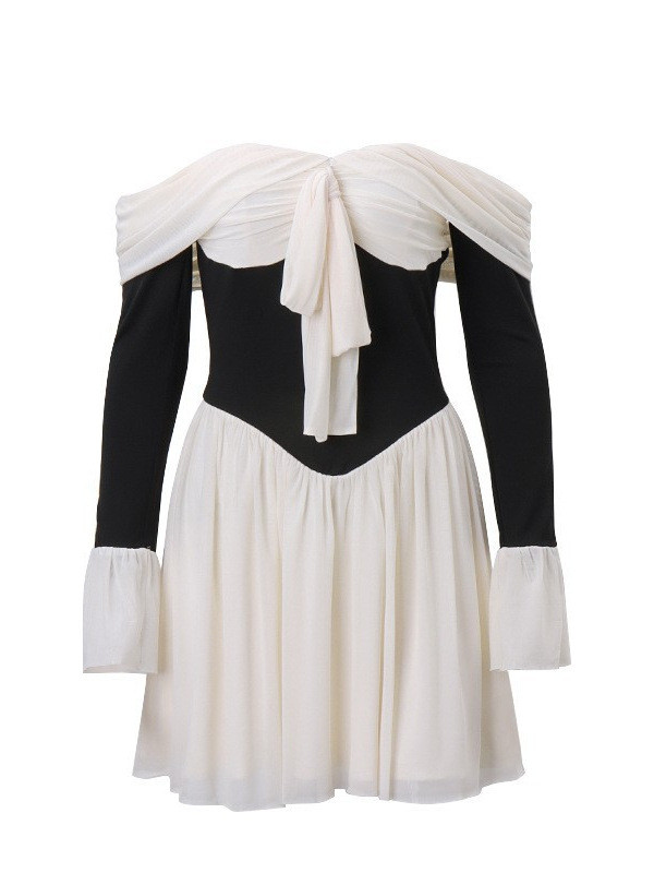 Elegant Strapless Backless Sexy Mini Dress For Women New Off-shoulder Mini Flare Sleeve Pleated Club Party Dress