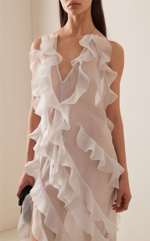 🔥 Ruffle Sling High-Slit Gown | Women's Sexy Deep V Party Dress ✨