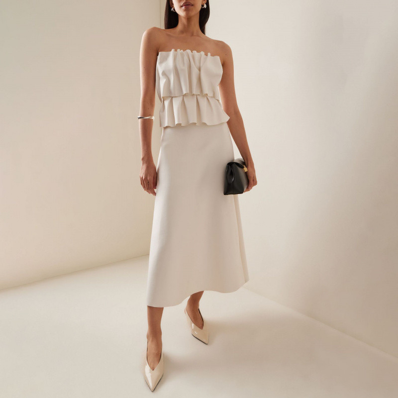 👗 French White Pleated Strapless Dress | Women's High-End Ruched Gown ✨