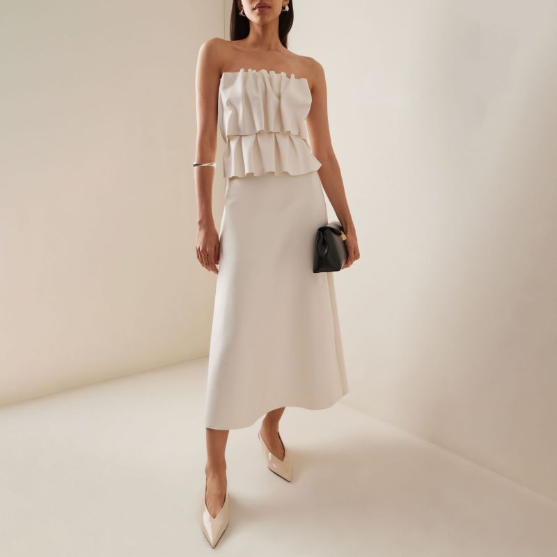 👗 French White Pleated Strapless Dress | Women's High-End Ruched Gown ✨