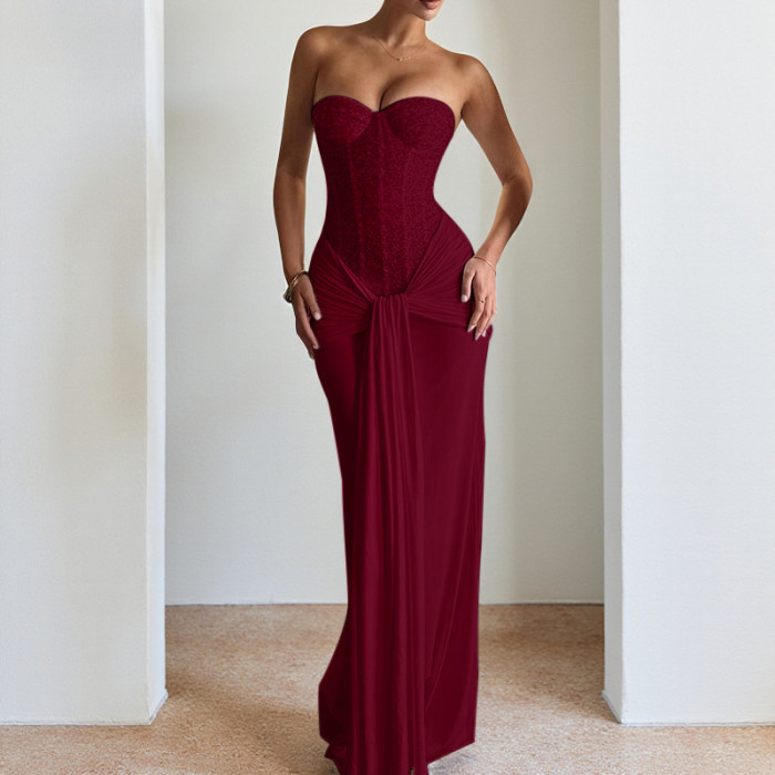 ✨ Sequin Tube Top Pleated Party Dress | Women's High Waist Glitter Wrap Hips Birthday Gown ✨