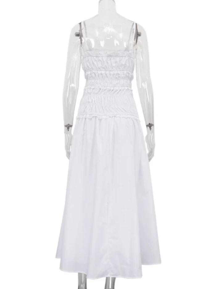 New Sexy Slash Neck Folds Camisole Long Dress Women's Sleeveless Slim Backless High-Waist Fashion New Women Bodycon Maxi Dress