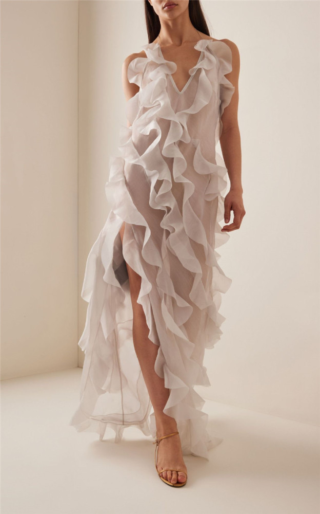 🔥 Ruffle Sling High-Slit Gown | Women's Sexy Deep V Party Dress ✨
