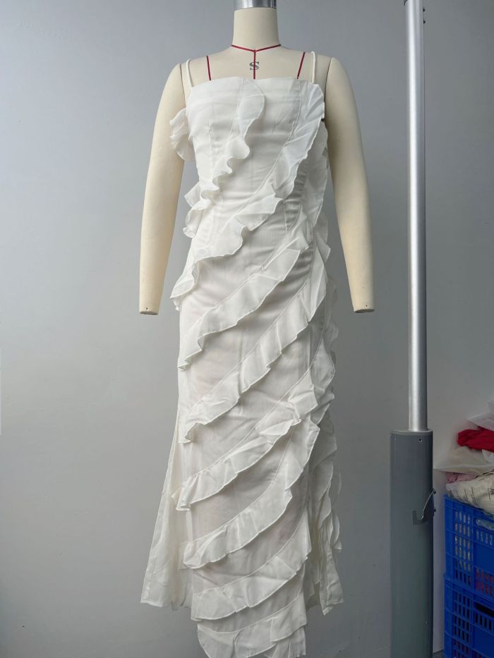 New Style Dress, Sexy Sweetheart Gown With Lace Trim Spaghetti Straps And A High Slit One-shoulder Long Dress