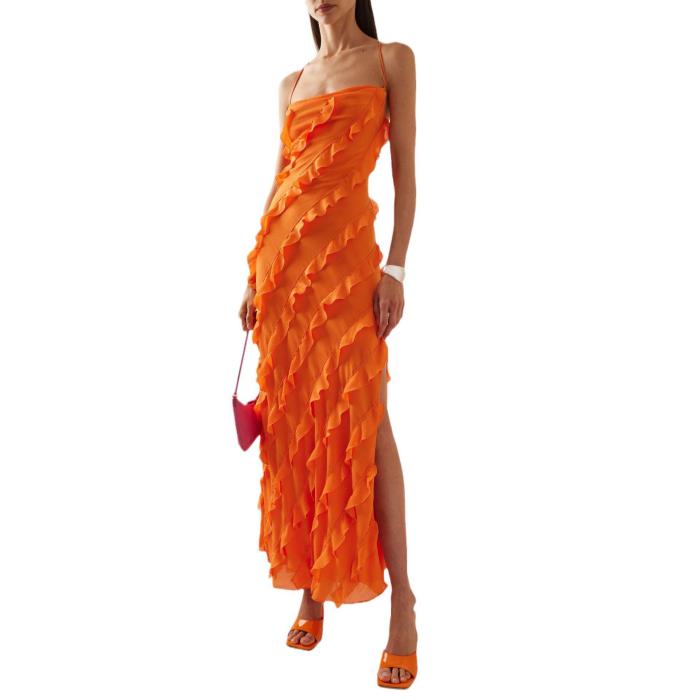 New Style Dress, Sexy Sweetheart Gown With Lace Trim Spaghetti Straps And A High Slit One-shoulder Long Dress