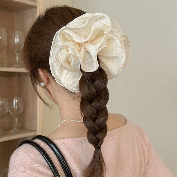 Single Elegant Hair Tie - Beige\u002FSoft Pastel colors, for Ponytails, Buns, Braids - Korean & French Hairstyle Accessory for Women, Everyday & Formal Events, Ponytail Holder, Sweet Aesthetic, Delicate Detailing, Decorative Hairband, Fashion Lovers