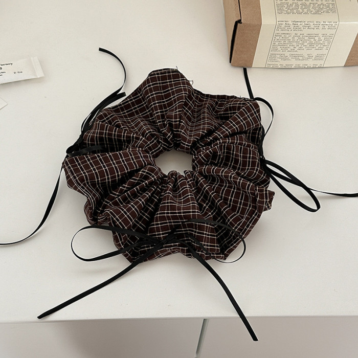 Korean Style Literary Gingham Ribbon Bow Tie Large Intestine Hair Ring Rubber Band Female Hairband Low Ponytail Hair Ring Hair Accessory