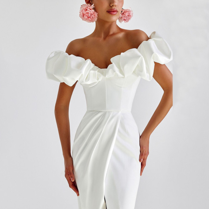 👗 One-Shoulder Ruffle Slit Gown | Women's Elegant Formal Tube Top Dress ✨