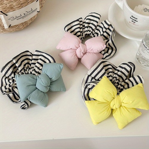 🎀 Retro Striped Padded Bow Hair Tie | Women's Dopamine Bun Accessory ✨