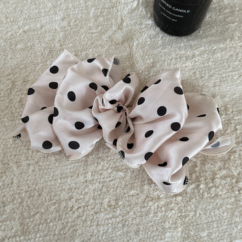 Women'S Vintage Polka Dot Bow Headband - Elegant Half-Up Hair Clip with Beige & Black Polka Dots, Non-Slip Ponytail Holder for Everyday, Parties, Formal Events - Minimalist Hair Accessory for All Hair Types, Cute Hair Accessories, Party Hairpiece, Fabric Construction, Soft Fabric Material, Fashion Lovers, Lightweight Hairpiece, Fashionconscious Women