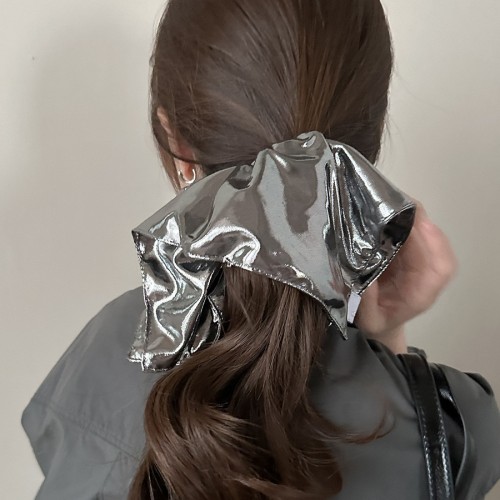 Elegant Silvery Hair Ring with Large Intestine Pattern - Chic Hair Accessory for Ponytails & High Buns, Durable Fabric, Perfect for Stylish Updos, Hair Accessories, High Bun Holder, Sophisticated Design, Metallic Finish