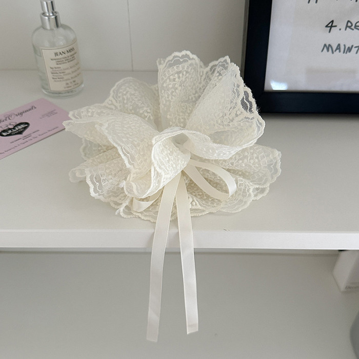 Adjustable Lace Hair Ring with Pull-Out Bow - Sweet Style Fabric Hair Accessory for Ponytails, Buns & Updos, Secure Hold Hair Flower for Women, Ponytail Hair Accessory, Bunmaking Accessory, Elegant Hairpiece, Soft Texture