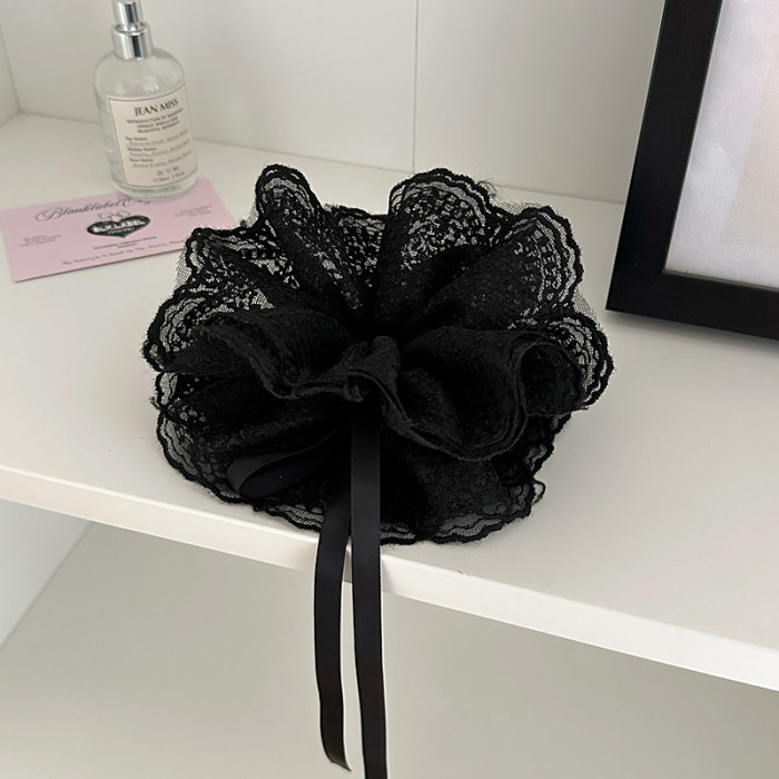 Adjustable Lace Hair Ring with Pull-Out Bow - Sweet Style Fabric Hair Accessory for Ponytails, Buns & Updos, Secure Hold Hair Flower for Women, Ponytail Hair Accessory, Bunmaking Accessory, Elegant Hairpiece, Soft Texture