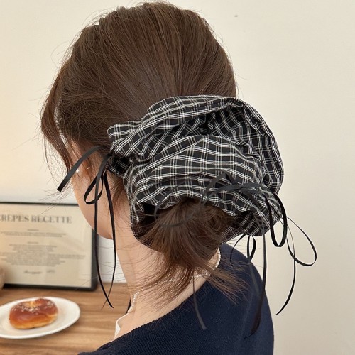 Korean Style Literary Gingham Ribbon Bow Tie Large Intestine Hair Ring Rubber Band Female Hairband Low Ponytail Hair Ring Hair Accessory
