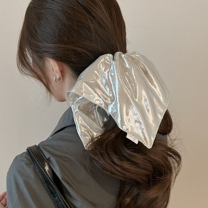 Elegant Silvery Hair Ring with Large Intestine Pattern - Chic Hair Accessory for Ponytails & High Buns, Durable Fabric, Perfect for Stylish Updos, Hair Accessories, High Bun Holder, Sophisticated Design, Metallic Finish
