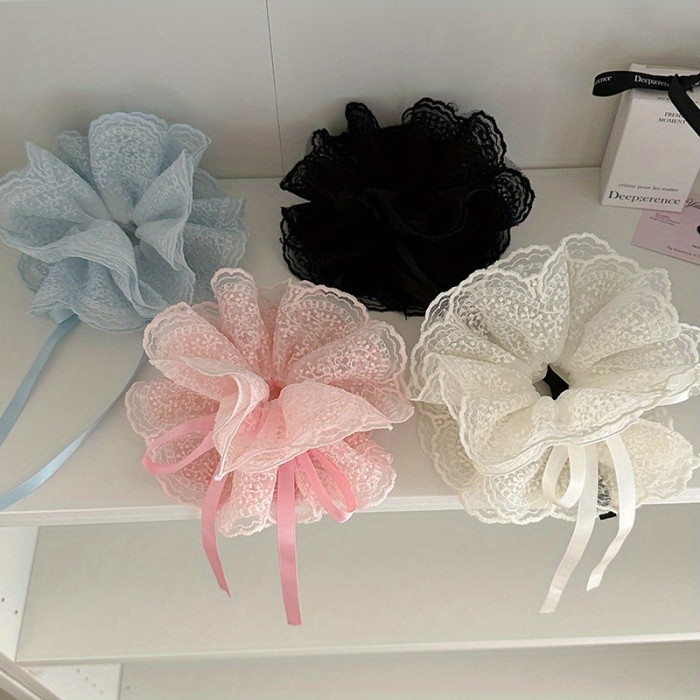 Adjustable Lace Hair Ring with Pull-Out Bow - Sweet Style Fabric Hair Accessory for Ponytails, Buns & Updos, Secure Hold Hair Flower for Women, Ponytail Hair Accessory, Bunmaking Accessory, Elegant Hairpiece, Soft Texture