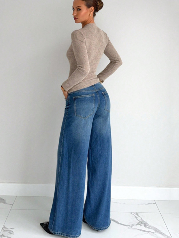 Split-Joint Ribbed Knit Pleated Hollow Contrast Color Buckle Asymmetric Skinny Long Sleeves Bow Collar Blouses&Shirts Tops