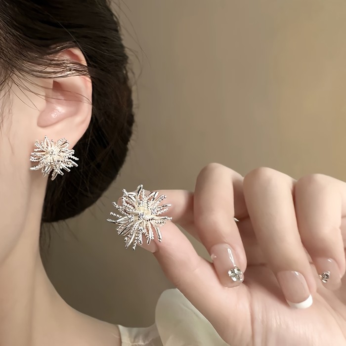 1 pair of elegant temperament, sweet and luxurious fireworks, niche design, artificial rhinestone inlay, Women's daily leisure, simple earrings