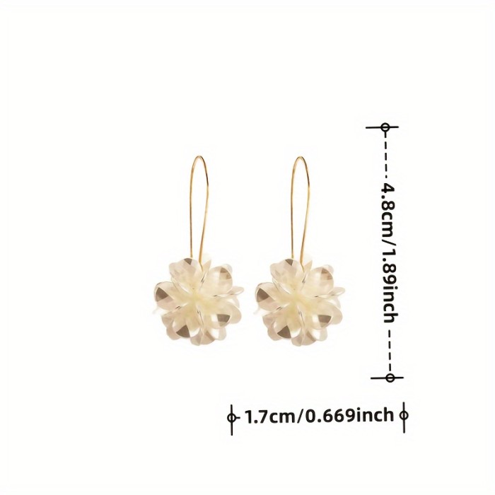 Exaggerated Long Floral Ball White Petal Ear Clips ✨