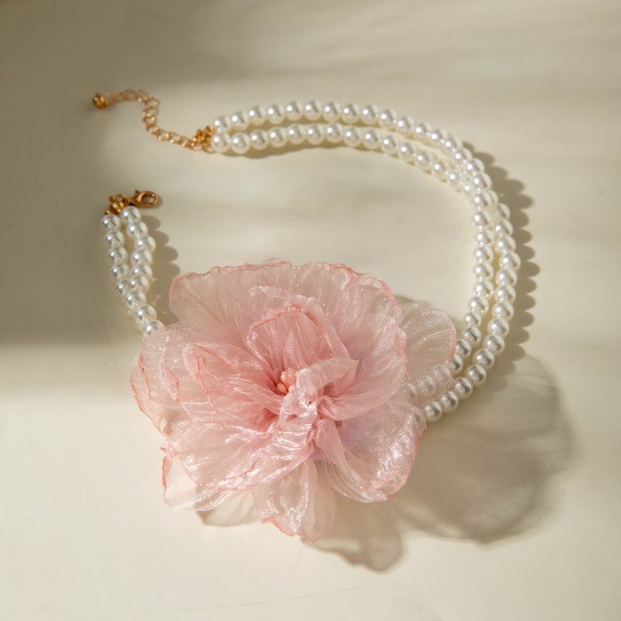 1pc Elegant Minimalist White Double Layer Necklace with White K Flower Pendant - European Special Line for Women, Wedding, Party, Banquet, Year-Round Wear, Versatile Timeless &