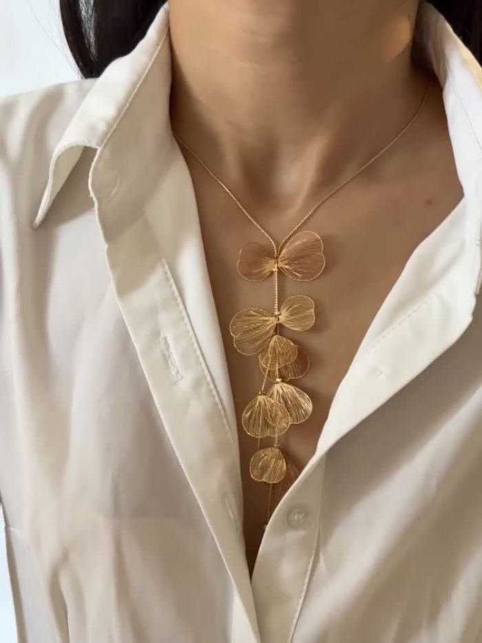 1pc Elegant Metal Petal Tassel Pendant Necklace | Suitable for Women'S Party, Wedding Gifts, All Seasons