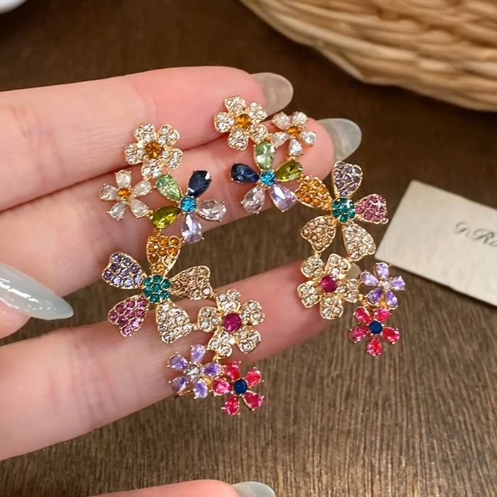 Exaggerated Colorful Flower Glass Inlay Ear Cuff Earrings ✨