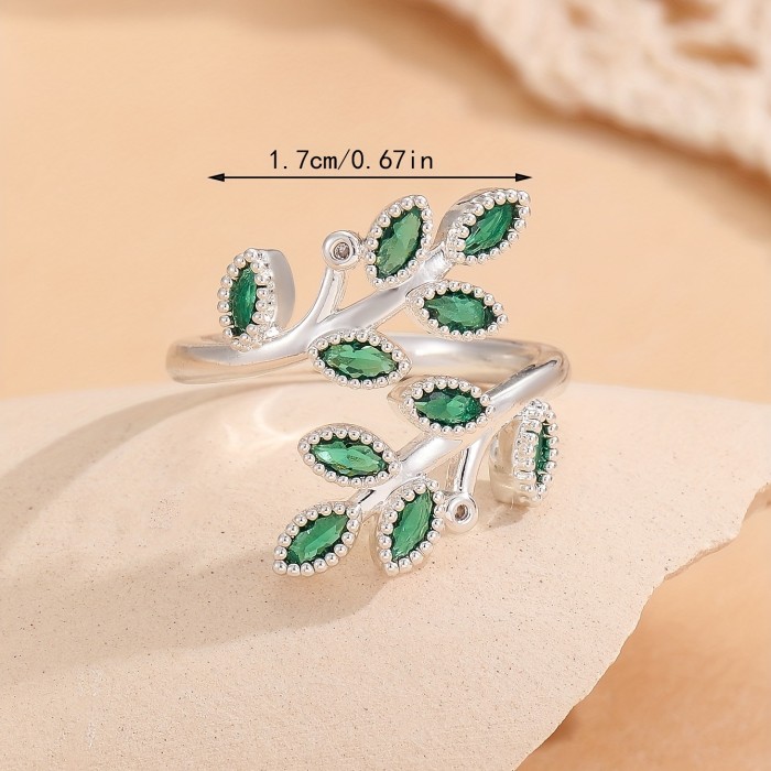 2025 European\u002FJapanese\u002FKorean, gorgeous copper ring, leaf creative opening ring