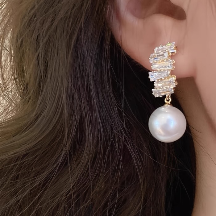 Elegant Geometric Copper Zirconia Drop Earrings ✨