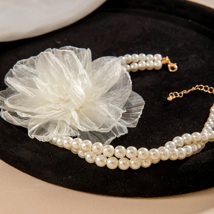 1pc Elegant Minimalist White Double Layer Necklace with White K Flower Pendant - European Special Line for Women, Wedding, Party, Banquet, Year-Round Wear, Versatile Timeless &