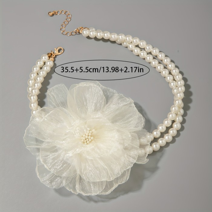 1pc Elegant Minimalist White Double Layer Necklace with White K Flower Pendant - European Special Line for Women, Wedding, Party, Banquet, Year-Round Wear, Versatile Timeless &