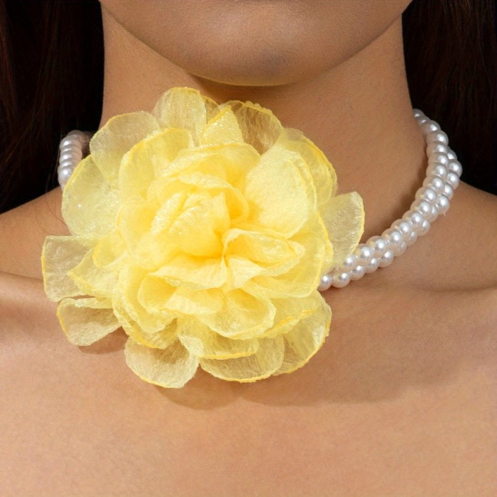 1pc Elegant Minimalist White Double Layer Necklace with White K Flower Pendant - European Special Line for Women, Wedding, Party, Banquet, Year-Round Wear, Versatile Timeless &