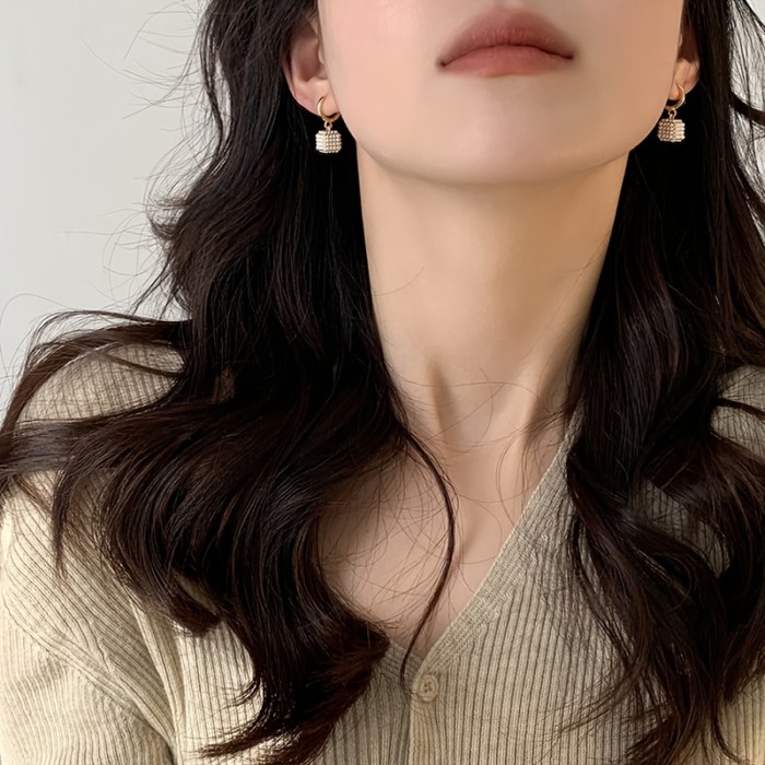 Elegant Gold & Pearl Cubic Zirconia Pendant Earrings ✨