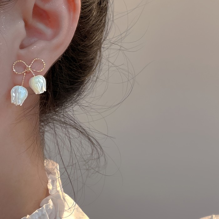 Bow Tulip Flower High-End Temperament Earrings ✨